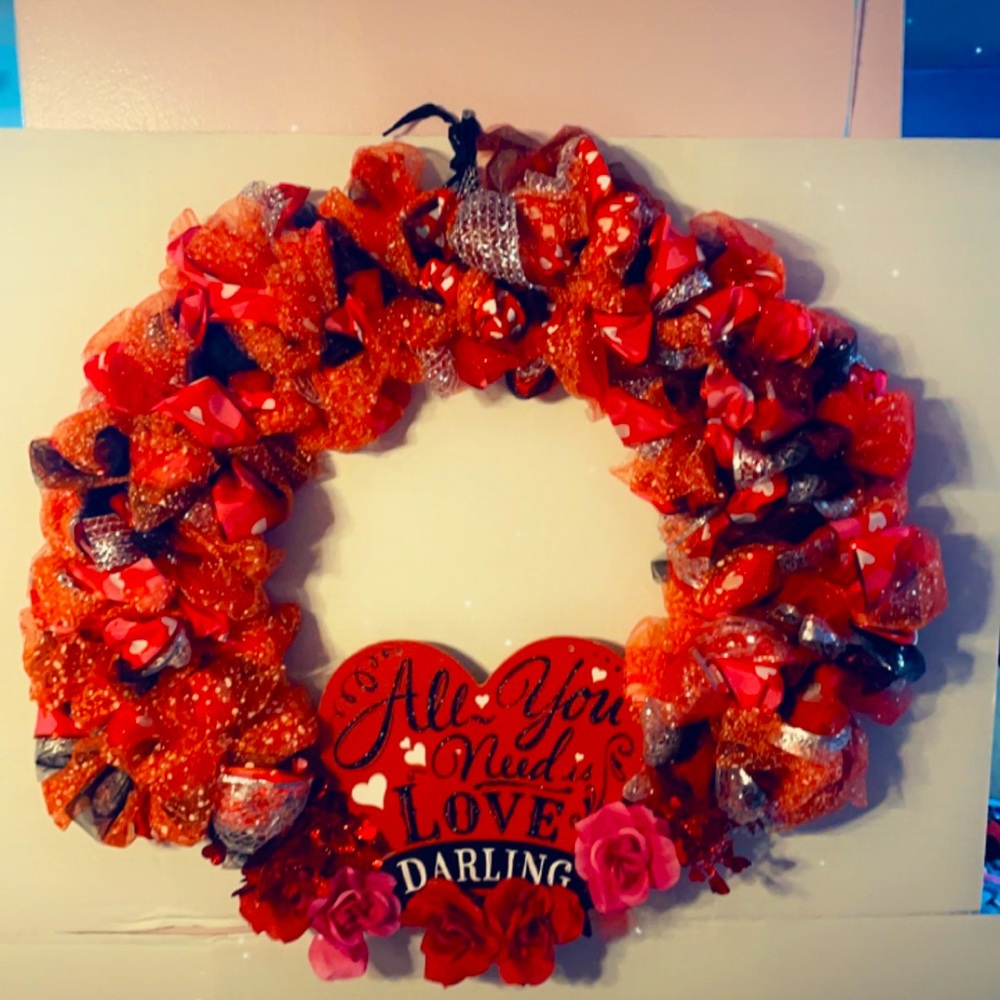 hand made valentines day wreath . xl sized 28 inch by  28 inch red and black